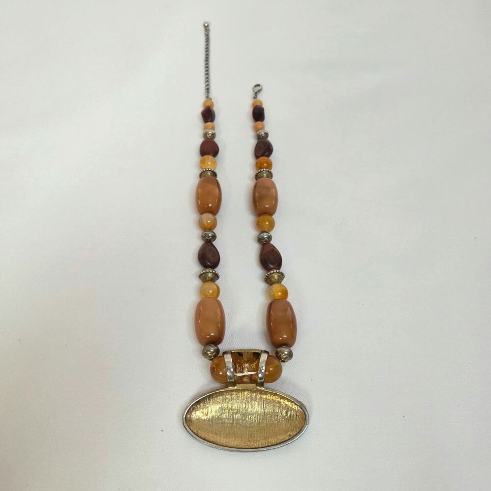 *Ethnic Earth-Tone Beaded Necklace | Tribal Statement Jewelry - Picture 4 of 5